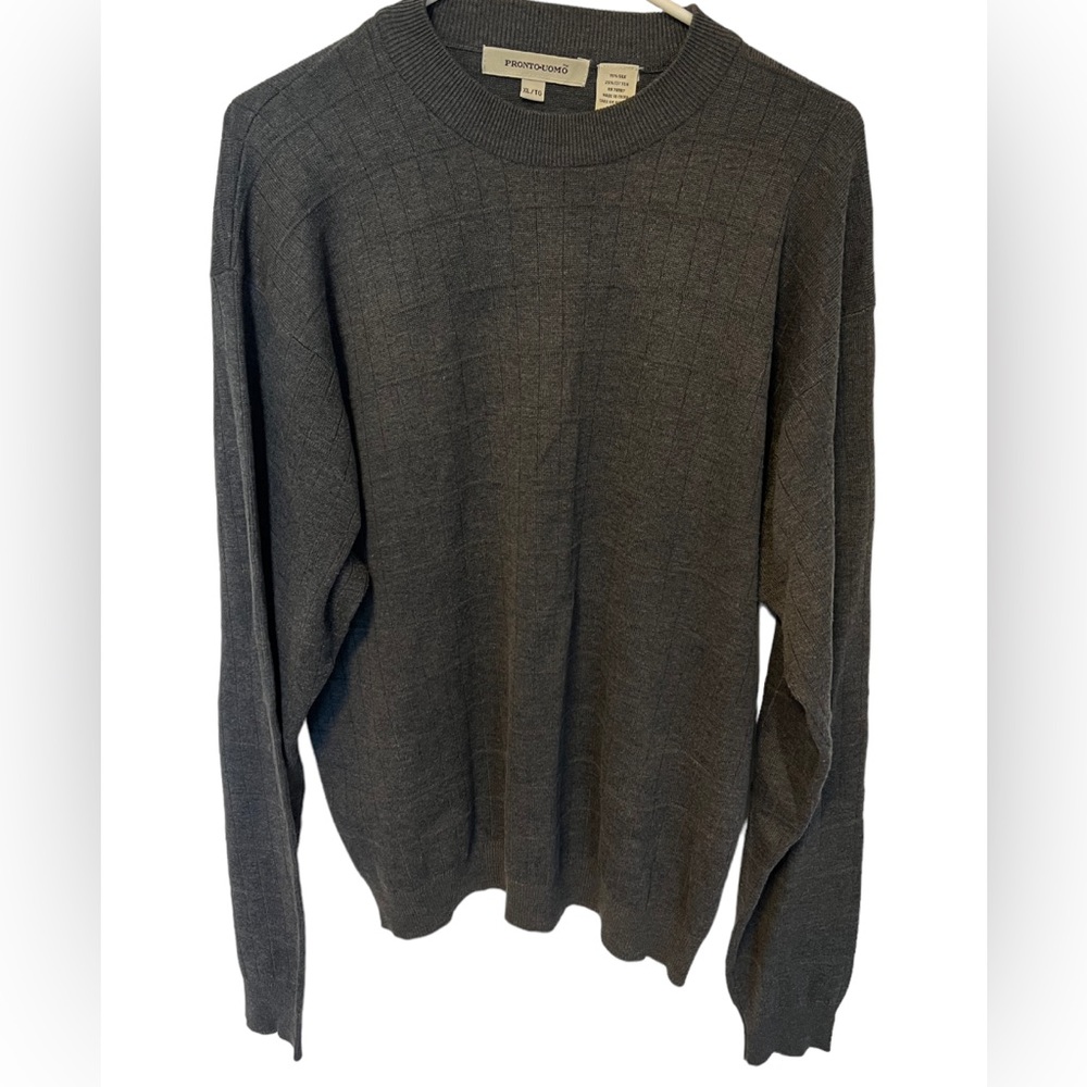 Pronto -Uomo Mens Textured Lux Silk Blend Sweater Charcoal Gray size XL